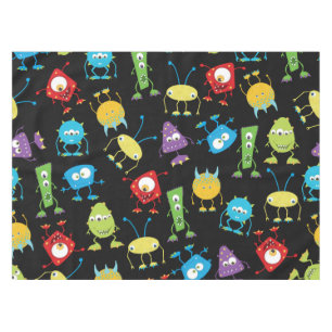 Funny Monsters on Black Tablecloth