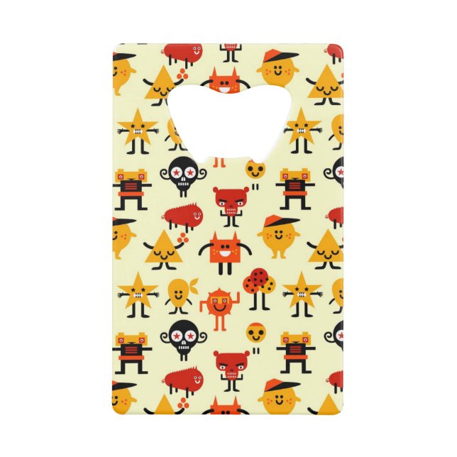Funny monsters pattern credit card bottle opener (Front)