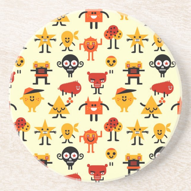 Funny monsters pattern drink coaster (Front)