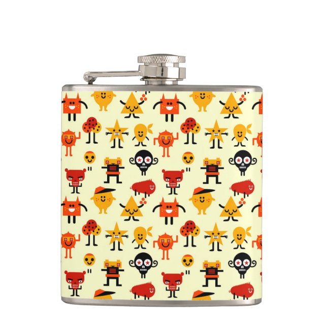 Funny monsters pattern flask (Front)