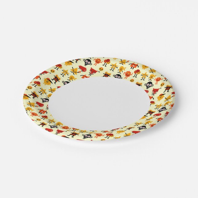 Funny monsters pattern paper plates (Angled)