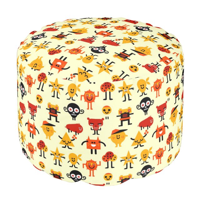 Funny monsters pattern pouf (Angled Front)