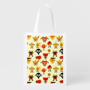 Funny monsters pattern reusable grocery bag