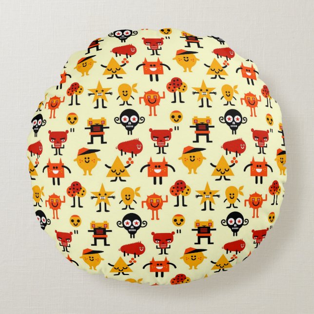 Funny monsters pattern round pillow (Front)