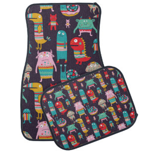 Funny monsters seamless pattern car floor mat
