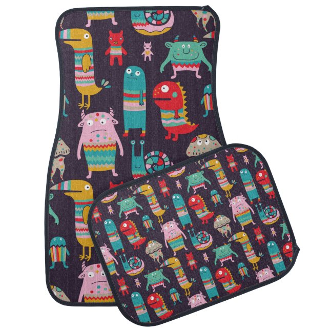 Funny monsters seamless pattern car floor mat (Set)