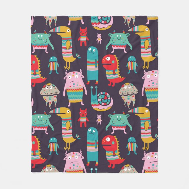 Funny monsters seamless pattern fleece blanket (Front)