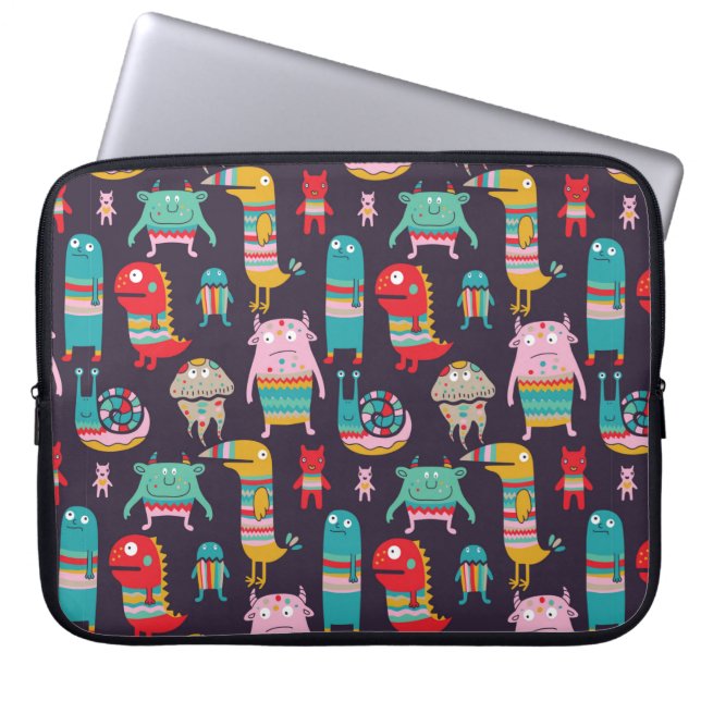 Funny monsters seamless pattern laptop sleeve (Front)