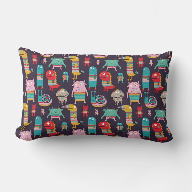 Funny monsters seamless pattern lumbar pillow (Front)
