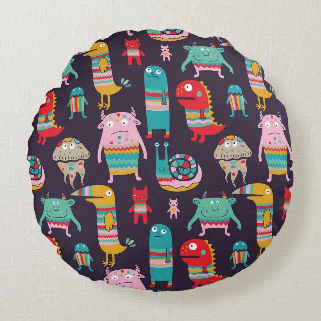 Funny monsters seamless pattern round pillow (Front)