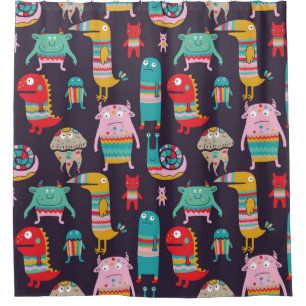 Funny monsters seamless pattern shower curtain