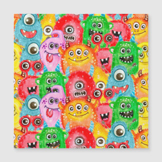 Funny Monsters, Watercolor Seamless Pattern.