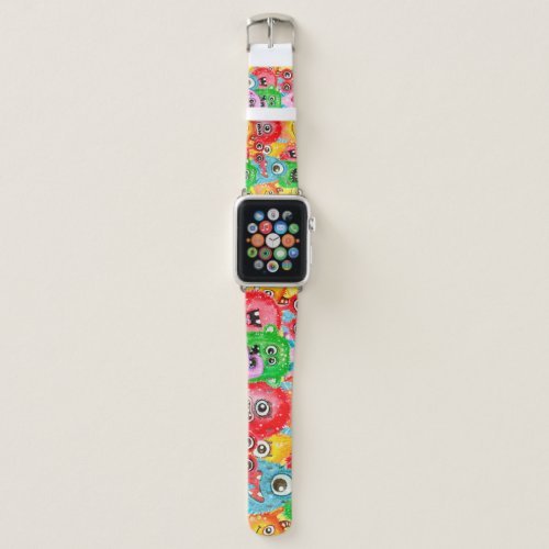 Funny Monsters Watercolor Seamless Pattern Apple Watch Band