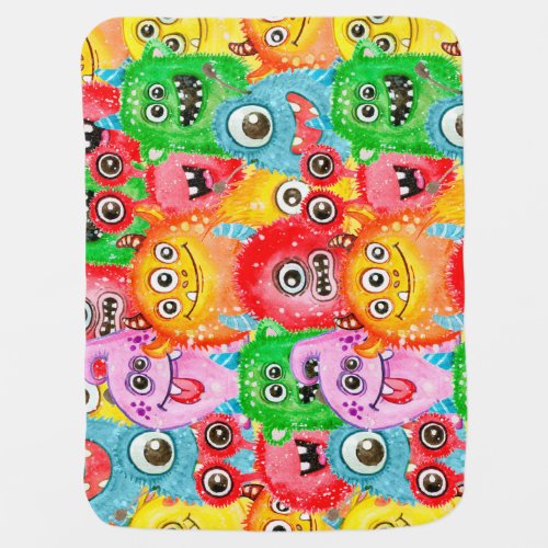 Funny Monsters Watercolor Seamless Pattern Baby Blanket
