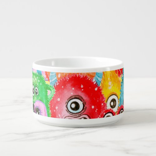 Funny Monsters Watercolor Seamless Pattern Bowl
