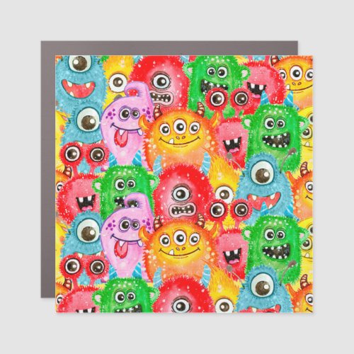 Funny Monsters Watercolor Seamless Pattern Car Magnet