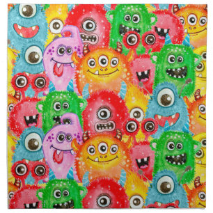 Funny Monsters, Watercolor Seamless Pattern. Cloth Napkin