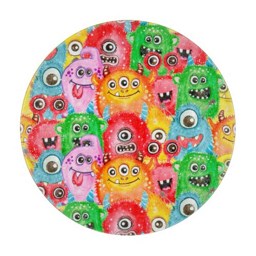 Funny Monsters Watercolor Seamless Pattern Cutting Board
