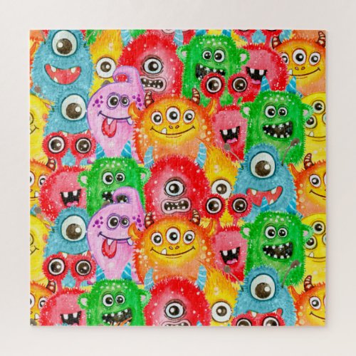 Funny Monsters Watercolor Seamless Pattern Jigsaw Puzzle
