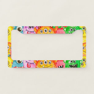 Funny Monsters, Watercolor Seamless Pattern. License Plate Frame