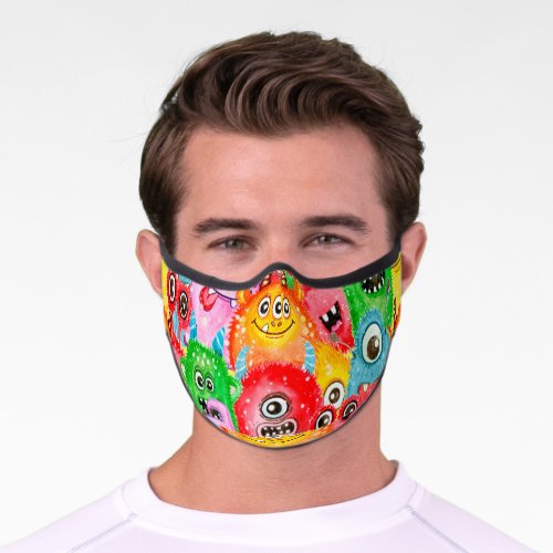 Funny Monsters Watercolor Seamless Pattern Premium Face Mask