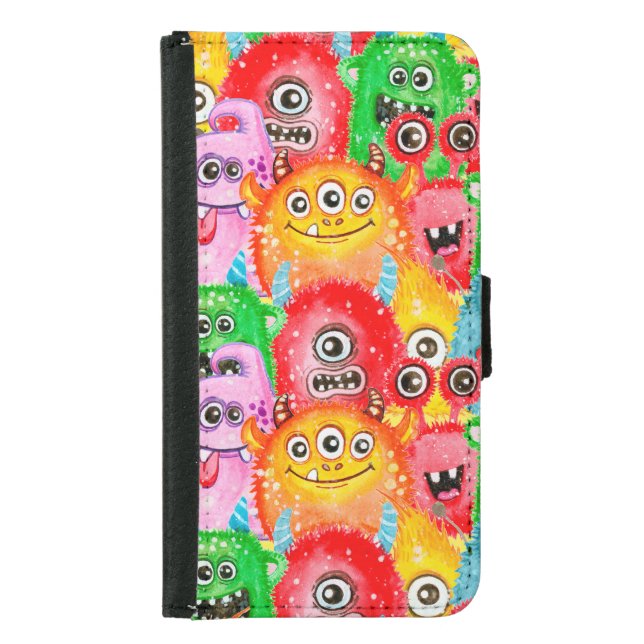Funny Monsters, Watercolor Seamless Pattern. Samsung Galaxy Wallet Case (Front)