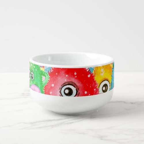 Funny Monsters Watercolor Seamless Pattern Soup Mug