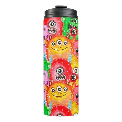 Funny Monsters Watercolor Seamless Pattern Thermal Tumbler
