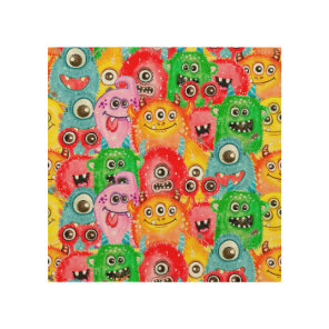 Funny Monsters, Watercolor Seamless Pattern. Wood Wall Art