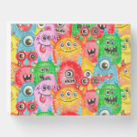 Funny Monsters, Watercolor Seamless Pattern. Wooden Box Sign