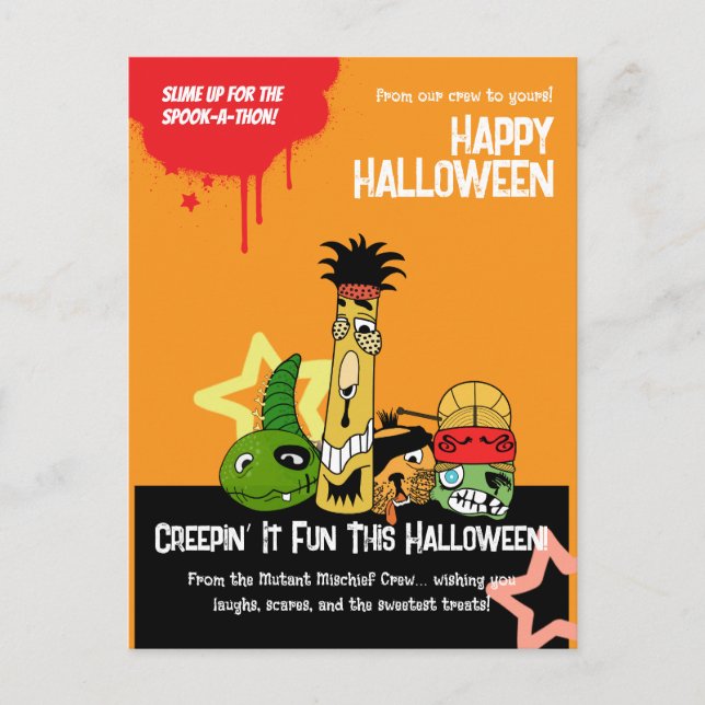 Funny Monsters Zombies Halloween Cartoon  Design  Postcard (Front)