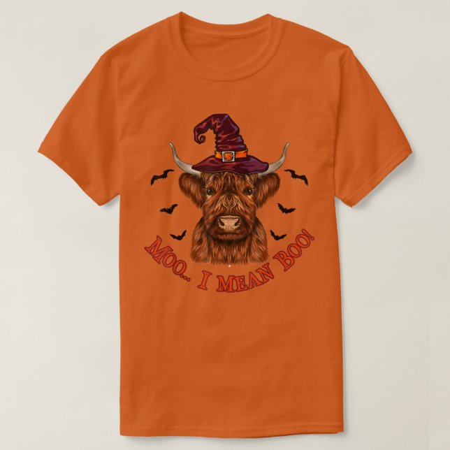 Funny Moo I Mean Boo Cute Halloween Witch Cow Farm T-Shirt (Design Front)