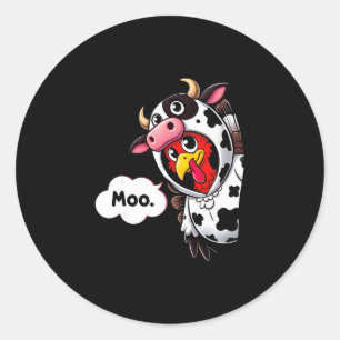 Funny Moo Turkey Cow Costume Thanksgiving Men Wome Classic Round Sticker