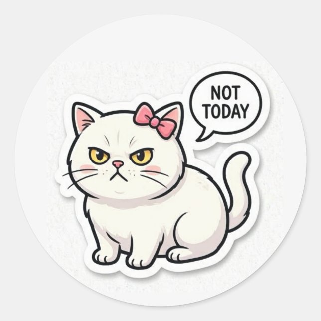  Funny Mood Cat Aesthet Classic Round Sticker (Front)