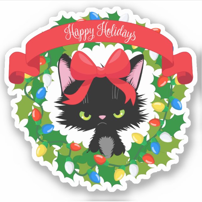 Funny Moody Christmas Cat Sticker (Front)