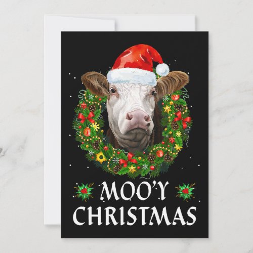 Funny Mooey Christmas Wreath Santa Hat Cow Moo Far Invitation