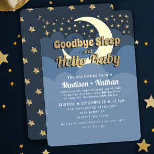 Funny Moon and Stars Goodbye Sleep Baby Shower Invitation