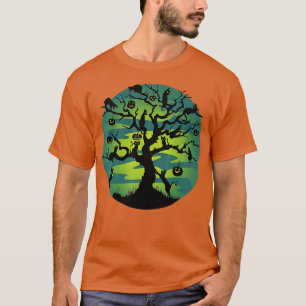 Funny Moon Black Cats Pumpkin Tree Moon Halloween  T-Shirt