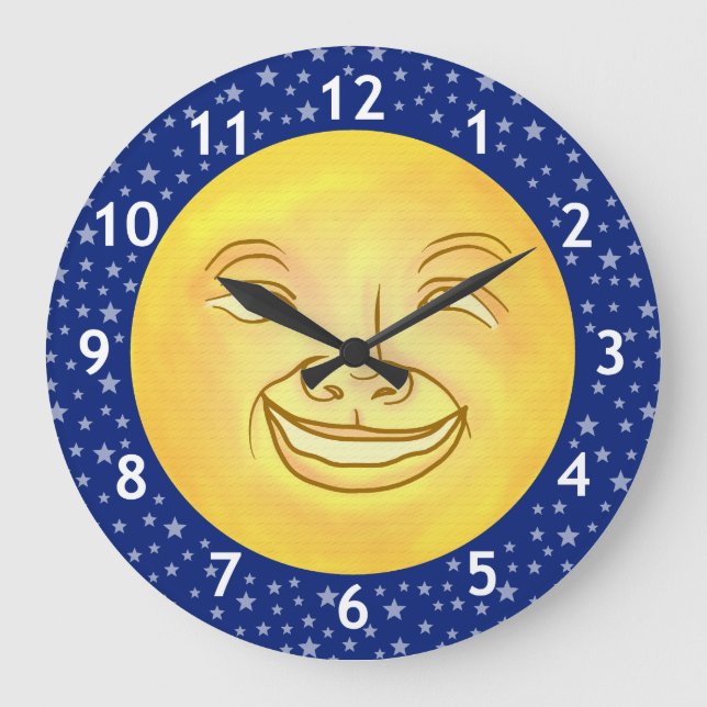 Funny Moon Man Outer Space Vintage Large Clock (Front)