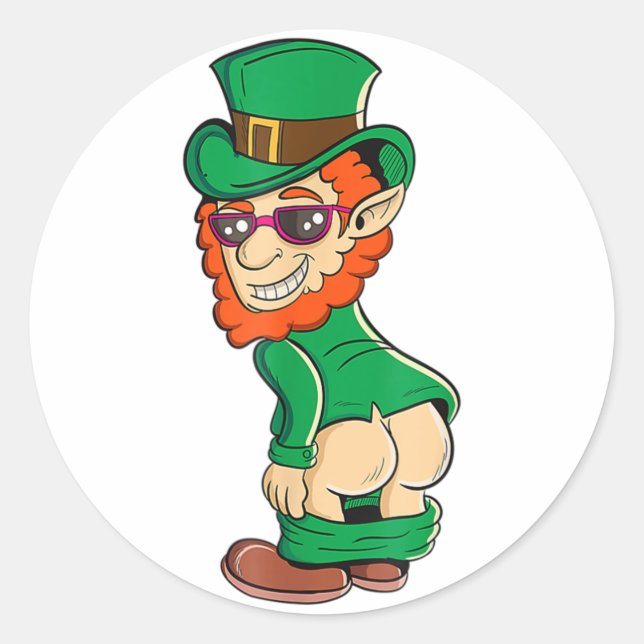 Funny Mooning Leprechaun Butt St Patrick's Day Iri Classic Round Sticker (Front)