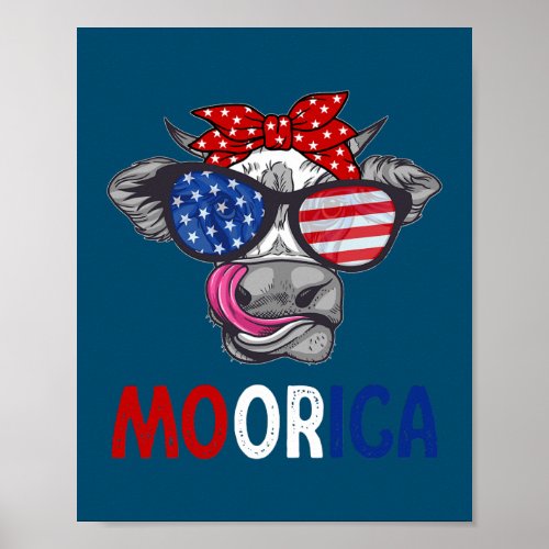 Funny Moorica 4th Of July American Flag Cow Men Poster