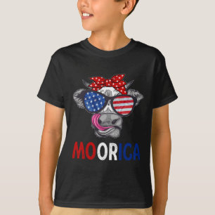 Funny Moorica 4th Of July American Flag Cow Men Wo T-Shirt