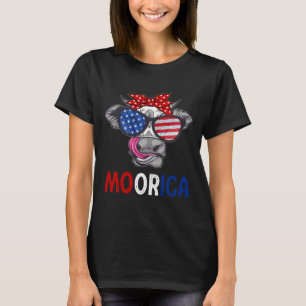 Funny Moorica 4th Of July American Flag Cow Men Wo T-Shirt