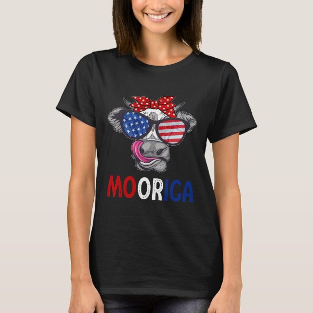 Funny Moorica 4th Of July American Flag Cow Men Wo T-Shirt (Front)