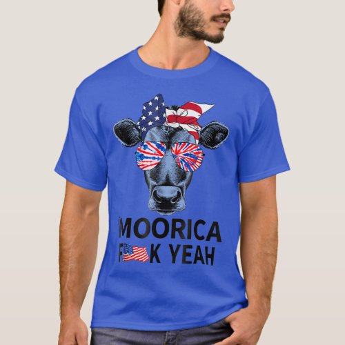Funny Moorica Cow 4th Of July Moo Patriotic Farmer T_Shirt