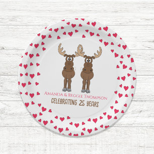 Funny Moose Anniversary Cute Whimsical Party  Paper Plates