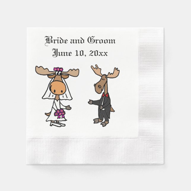 Funny Moose Bride and Groom Napkins (Front)