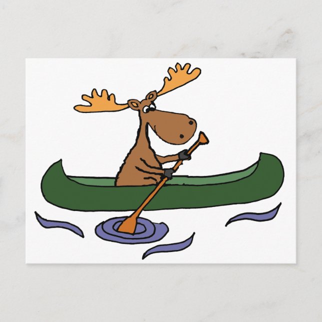 Funny Moose Canoeing Cartoon Postcard (Front)