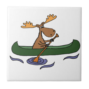 Funny Moose Canoeing Cartoon Tile