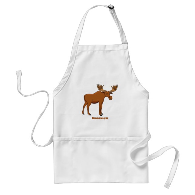 Funny moose cartoon illustration adult apron (Front)